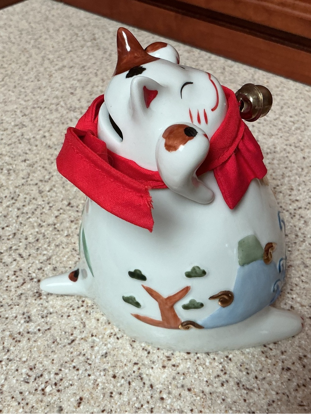 Ceramic Maneki Neko Lucky Cat Figurine in White and Red
